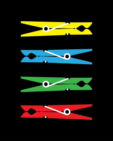 Yellow, blue, red and green clothes peg — Stock Photo, Image