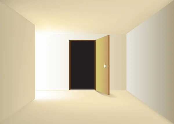 Korytarz zwrotnym lewej i otwartych drzwi — Zdjęcie stockowe