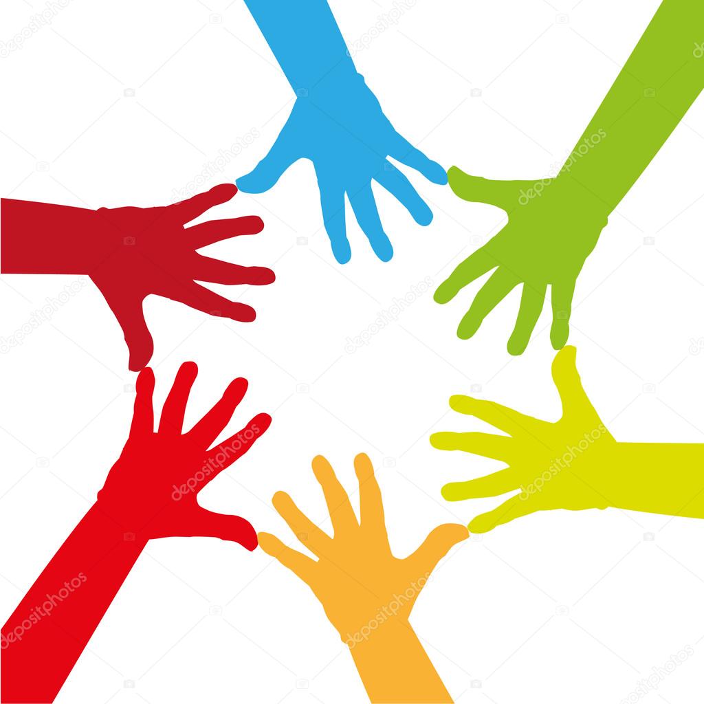 Six colorful hands