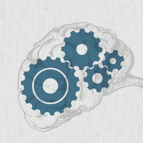 Brain sketch with cogs — Stock Photo, Image