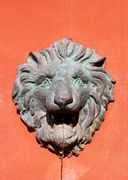 Lion statue on wall