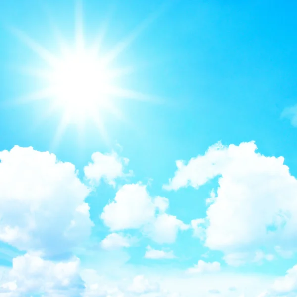 Blue sky with clouds and sun, retro filter effect — Stock Photo, Image