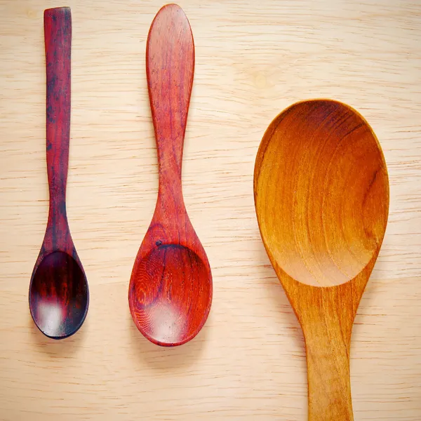 Collection of wooden kitchen spoons with retro filter effect — Stock Photo, Image