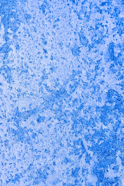 Textura Gelo Vidro Superfície Gelada Uma Janela Congelada Fundo Azul — Fotografia de Stock