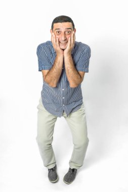 portrait of a funny man on a white background in the studio