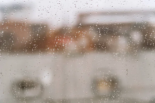 Deszczowy Dzień Kroplami Deszczu Oknie — Zdjęcie stockowe
