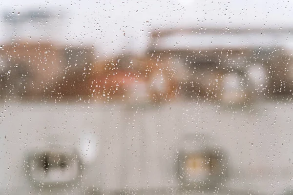 Deszczowy Dzień Kroplami Deszczu Oknie — Zdjęcie stockowe