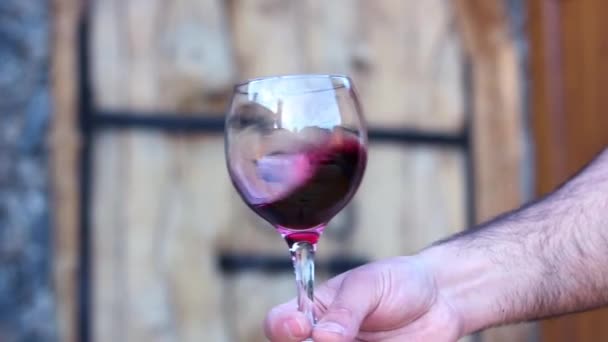 Άνθρωπος Κουνάει Ένα Ποτήρι Κόκκινο Κρασί — Αρχείο Βίντεο