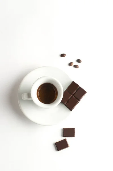 Taza Café Blanco Con Chocolate Sobre Fondo Blanco Taza Espresso — Foto de Stock