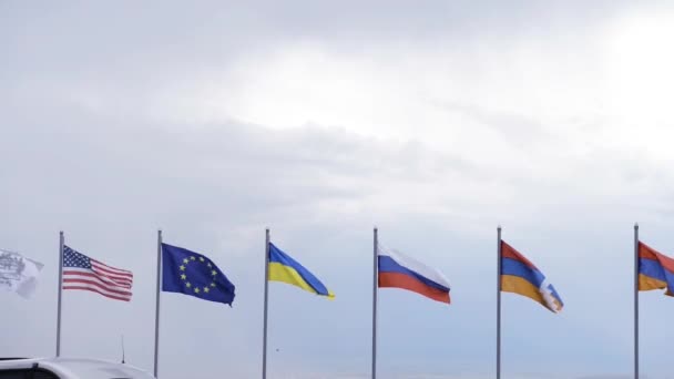 Flags Different Countries Fluttering Wind — Vídeo de Stock