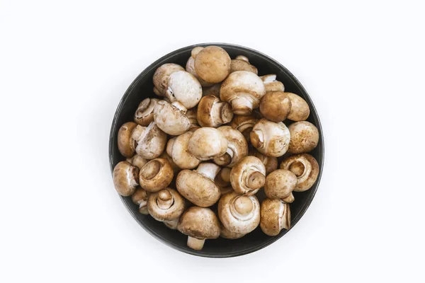 Top View Fresh Mushrooms Bowl White Background — Stock Photo, Image