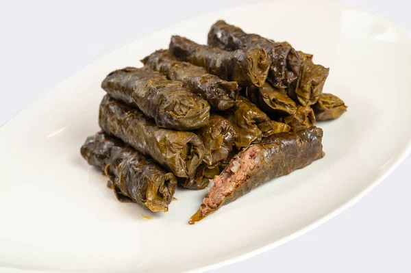 Stapel Dolma Gevulde Druivenbladeren Met Gehakt — Stockfoto