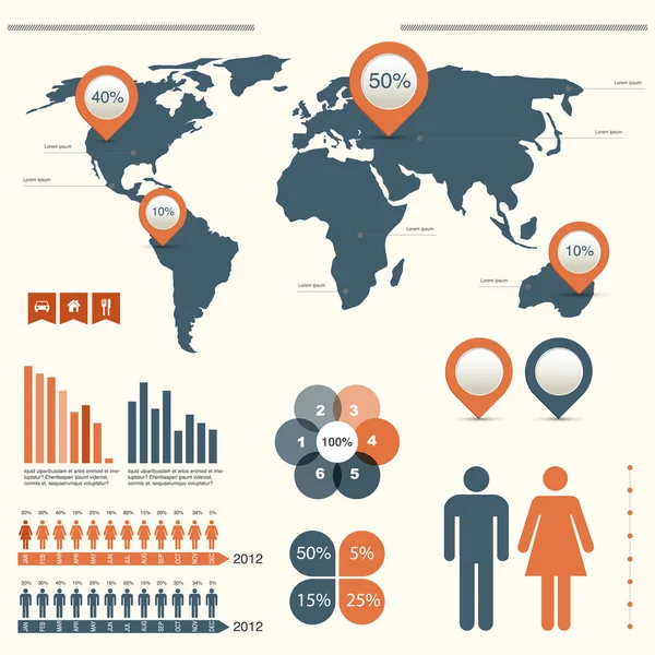 Infográficos definidos com mapa do mundo — Fotografia de Stock