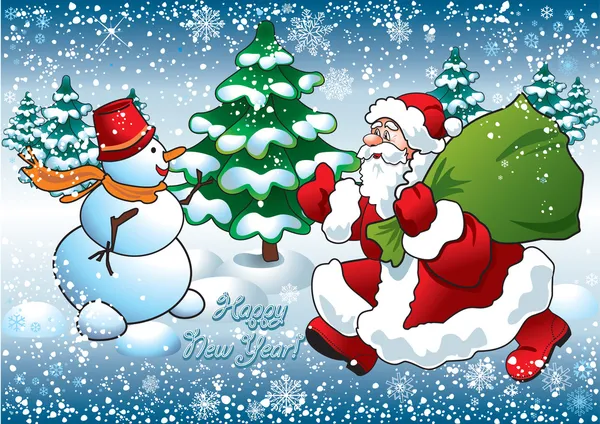 圣诞老人和雪人 — 图库矢量图片#