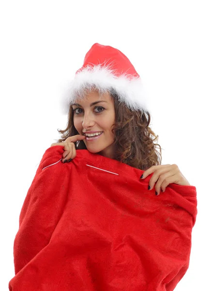 Niedliches Mädchen in einer Weihnachtstüte — Stockfoto