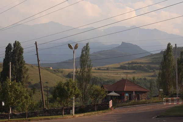 Vista Pôr Sol Das Montanhas Região Siunique Armênia Perto Aldeia — Fotografia de Stock