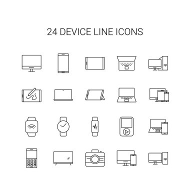 Satır simgesi ayarlandı. Cihaz paketi. Vektör İllüstrasyonu