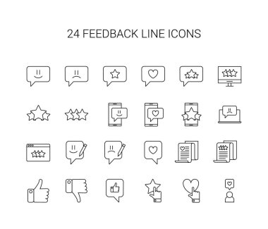 Satır simgesi ayarlandı. Geribildirim paketi. Vektör İllüstrasyonu