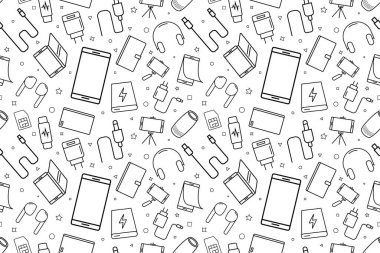 Vektör telefon aksesuarları deseni. Telefon aksesuarları kusursuz arkaplan