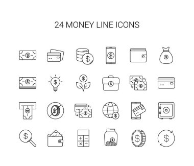 Line icon set. Money pack. Vector Illustration