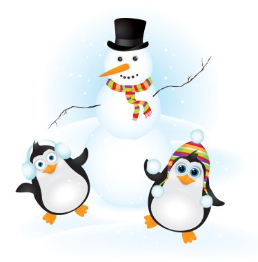 iki penguenler ile kardan adam