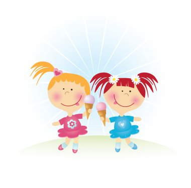 iki kız dondurma ile. vektör çizim