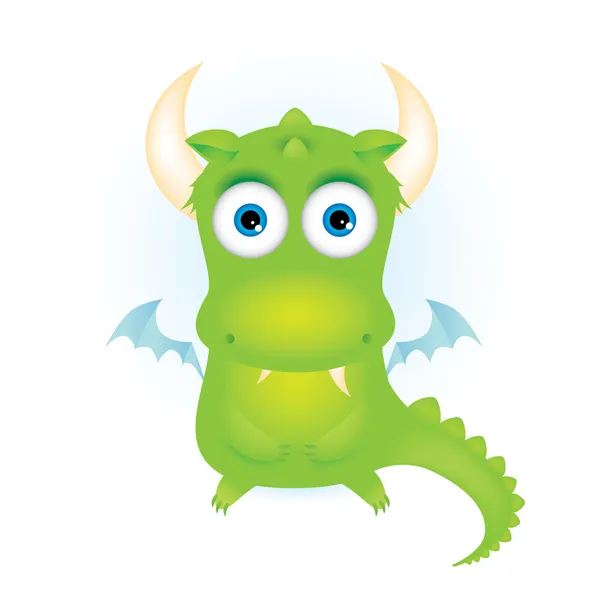 Cute green cartoon dragon — Stock Vector