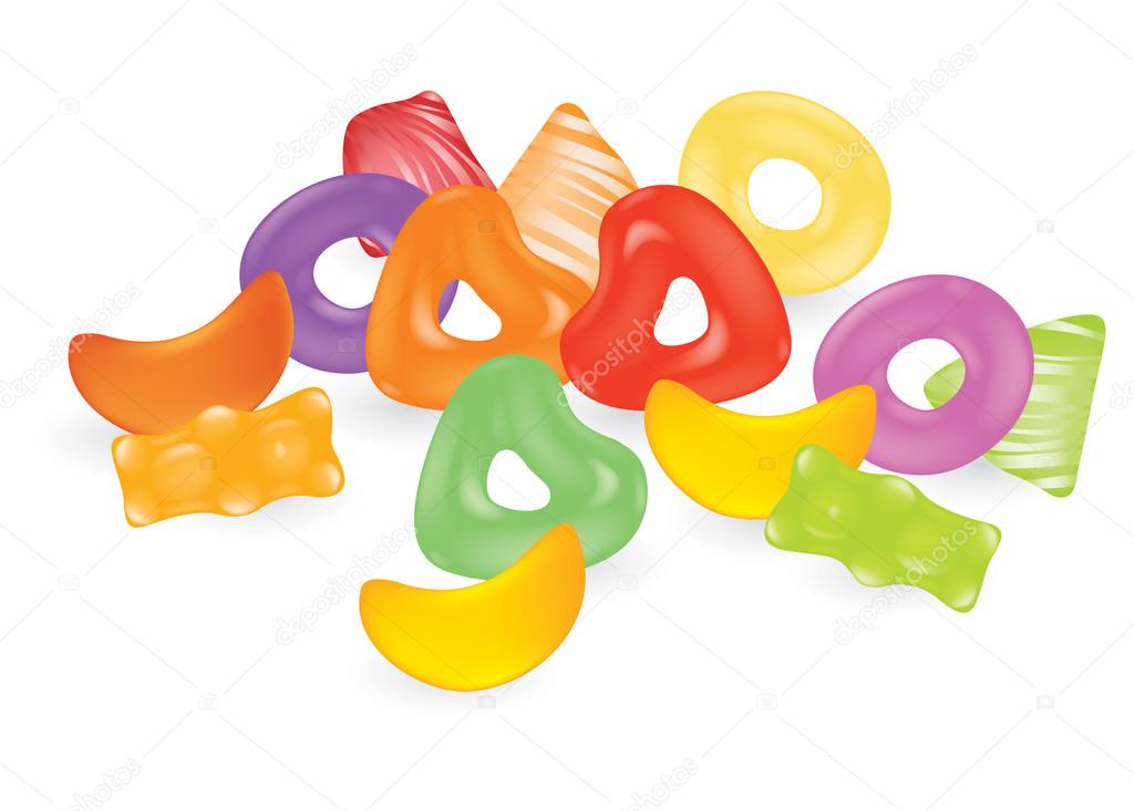 Vector gummy sweets on the white background