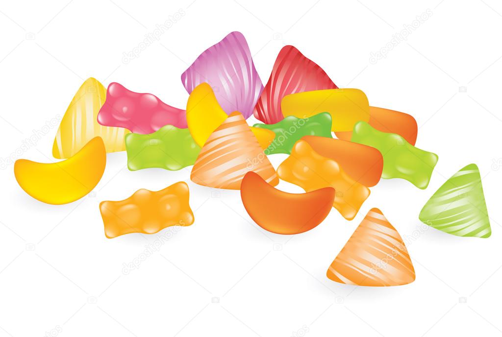 Vector gummy sweets on the white background