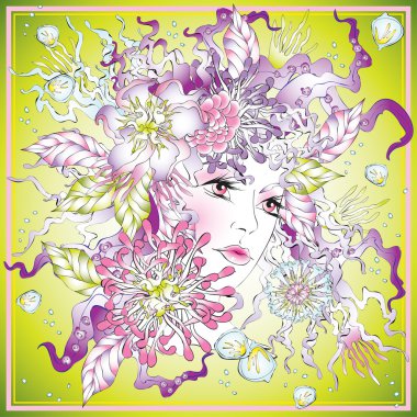 kız ve çiçeklerle soyut grafik