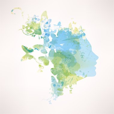 vektör kız yüz. suluboya stili