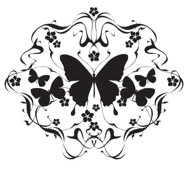 çiçekler ve kelebekler art nouveau tarzında dekoratif çerçeve