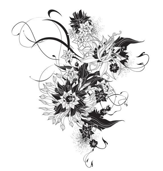 Flores exóticas abstratas preto e branco — Vetor de Stock