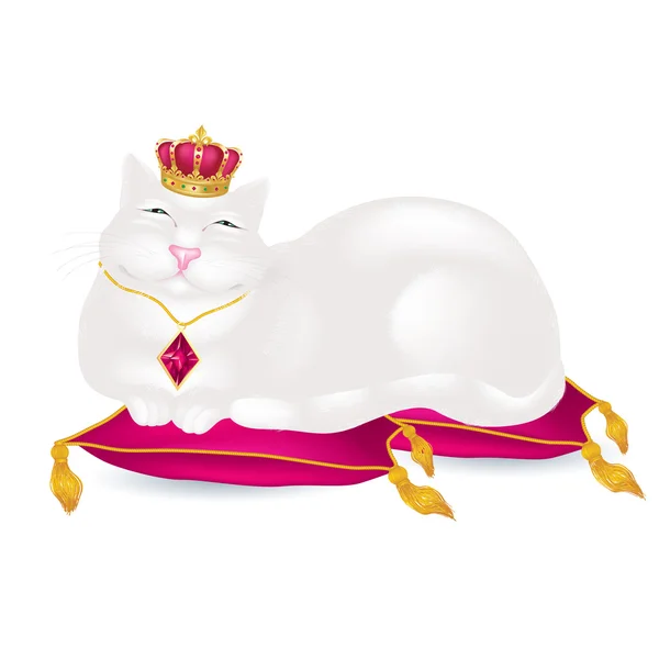 Gordo blanco perezoso gato en un rey corona — Vector de stock