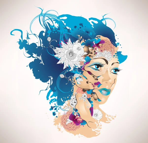 Perfil de mujer con flores — Vector de stock