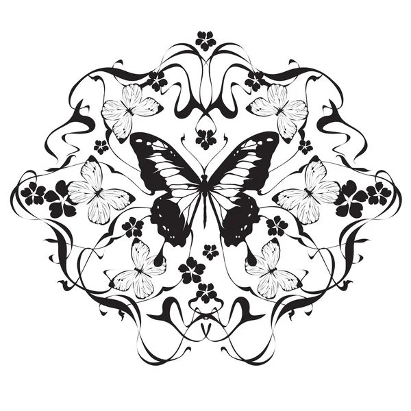 Marco decorativo con flores y mariposas — Vector de stock