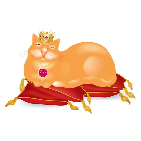 Gato gordo rojo en una corona — Vector de stock