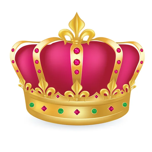 Corona de oro con joyas y terciopelo púrpura — Vector de stock