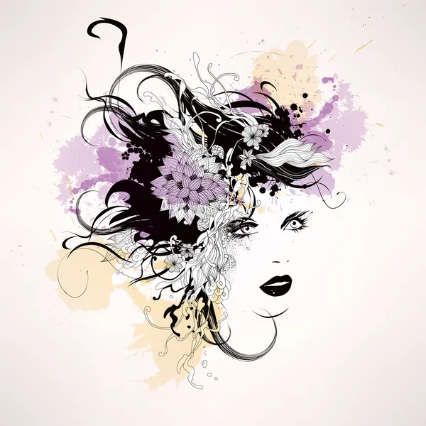 Profil de femme avec des fleurs — Image vectorielle