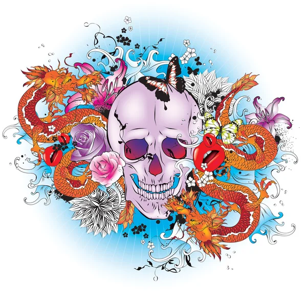 Calavera tatuaje estilo gráfico . — Vector de stock