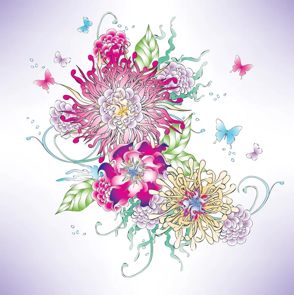 Vector multicolored flowers graphic — Stock Vector