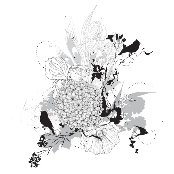 Vettoriale grafica floreale bianco e nero — Vettoriale Stock