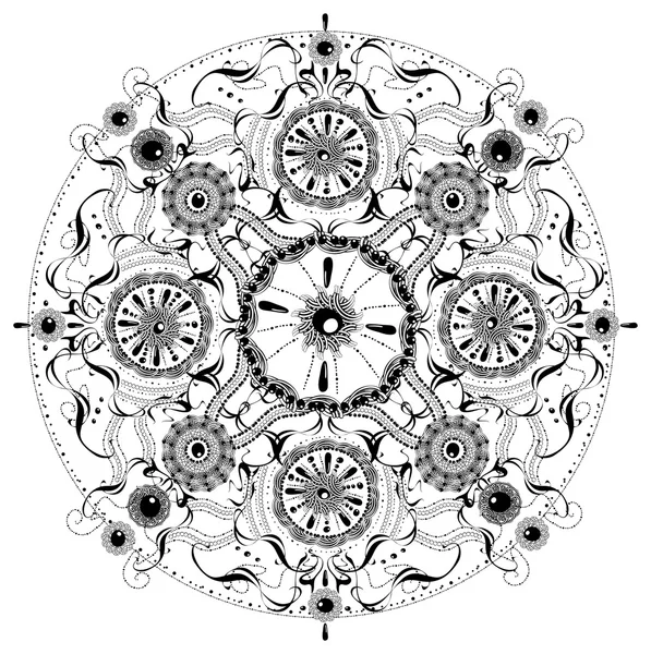 Ilustração vetorial ornamental redonda preto e branco — Vetor de Stock