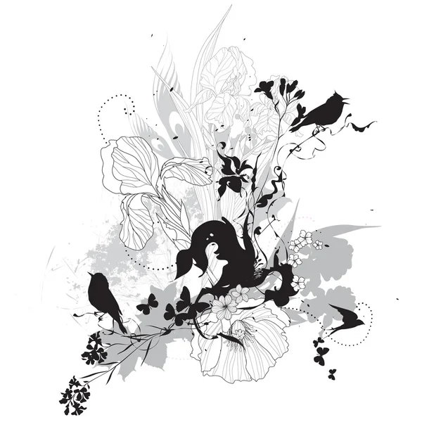 Ilustración floral vectorial blanco y negro — Archivo Imágenes Vectoriales