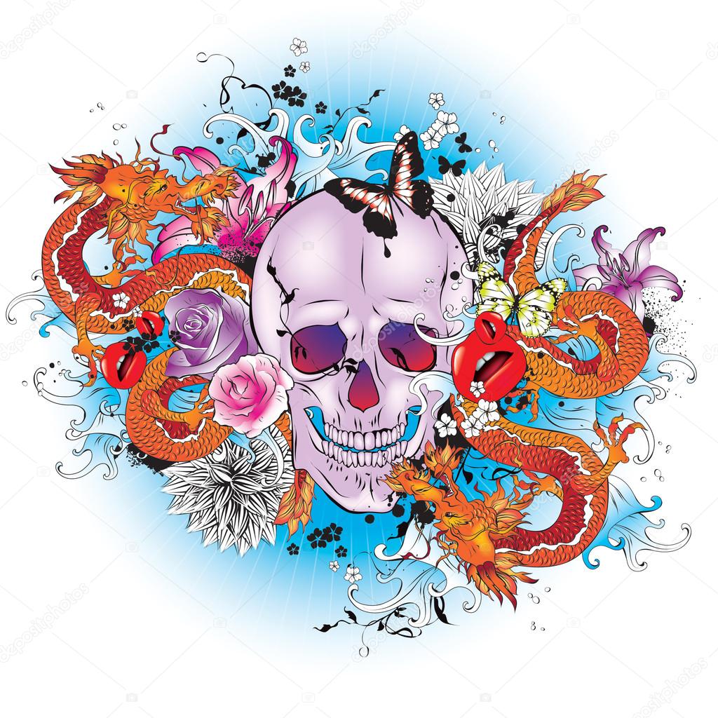 Skull tattoo style graphic.