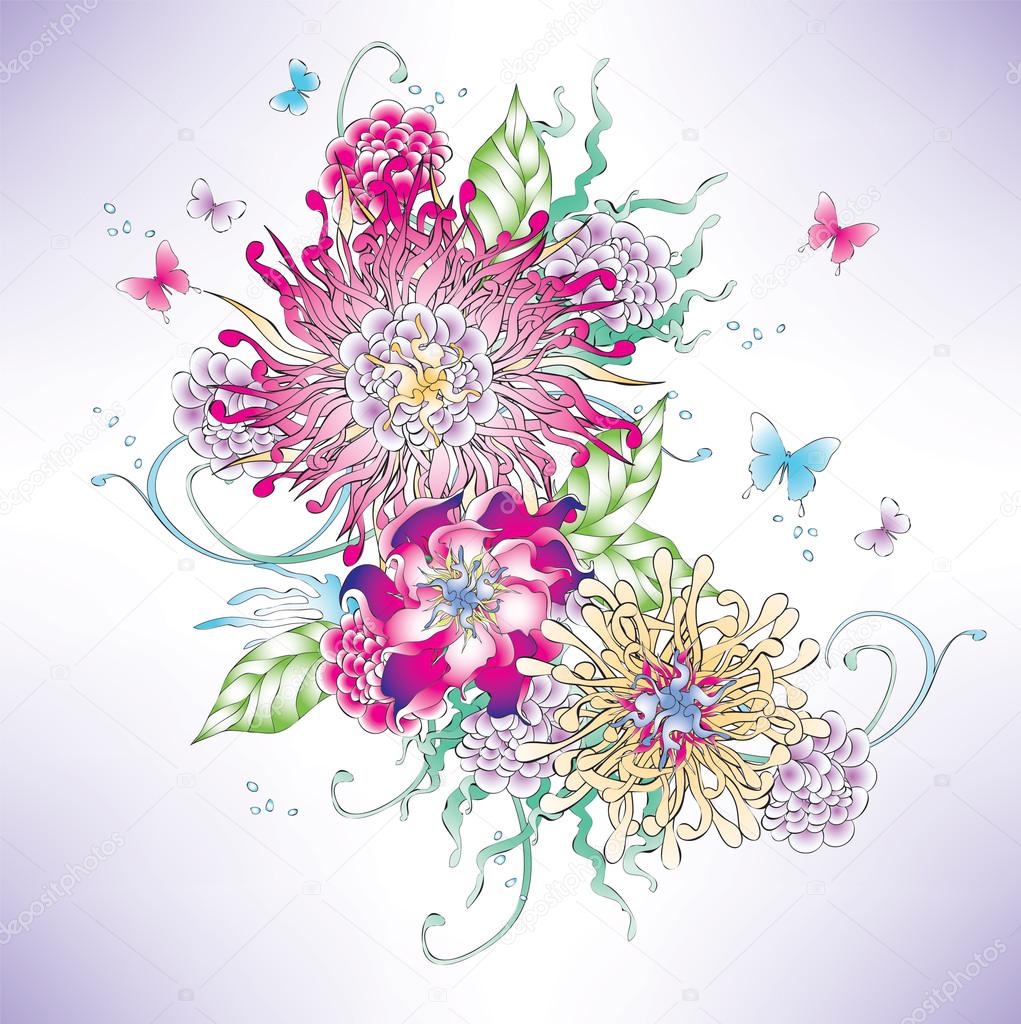 Vector multicolored flowers graphic