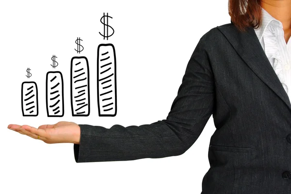 Graf a dolar znamení na straně ženy podnikání — Stock fotografie