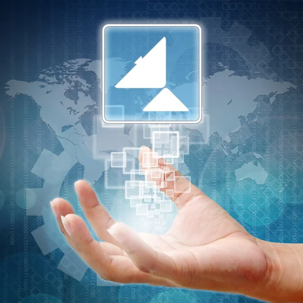 Hand hält Satellitenschüssel-Symbol — Stockfoto