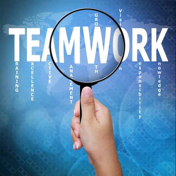 Teamwork, word in Magnifying glass ,Business concept — Stock Photo, Image