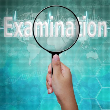 Examination, word in Magnifying glass , background medical clipart